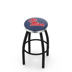 36" L8B2C - Black Wrinkle Ole' Miss Swivel Bar Stool with Chrome Accent Ring by Holland Bar Stool Company