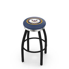 36" L8B2C - Black Wrinkle U.S. Navy Swivel Bar Stool with Chrome Accent Ring by Holland Bar Stool Company