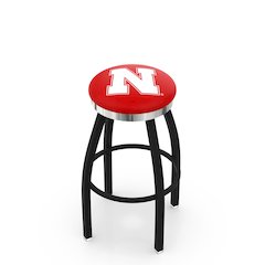36" L8B2C - Black Wrinkle Nebraska Swivel Bar Stool with Chrome Accent Ring by Holland Bar Stool Company