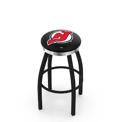 36" L8B2C - Black Wrinkle New Jersey Devils Swivel Bar Stool with Chrome Accent Ring by Holland Bar Stool Company