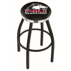 36" L8B2C - Black Wrinkle Northern Illinois Swivel Bar Stool with Chrome Accent Ring by Holland Bar Stool Company