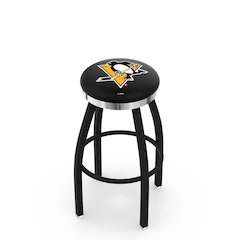 36" L8B2C - Black Wrinkle Pittsburgh Penguins Swivel Bar Stool with Chrome Accent Ring by Holland Bar Stool Company