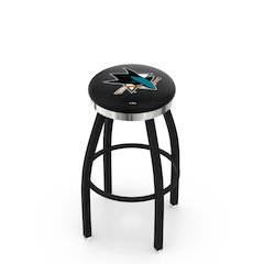 36" L8B2C - Black Wrinkle San Jose Sharks Swivel Bar Stool with Chrome Accent Ring by Holland Bar Stool Company