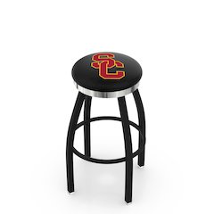 36" L8B2C - Black Wrinkle USC Trojans Swivel Bar Stool with Chrome Accent Ring by Holland Bar Stool Company