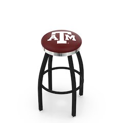 36" L8B2C - Black Wrinkle Texas A&M Swivel Bar Stool with Chrome Accent Ring by Holland Bar Stool Company