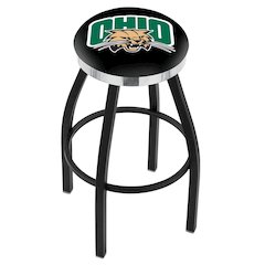 36" L8B2C - Black Wrinkle Ohio University Swivel Bar Stool with Chrome Accent Ring by Holland Bar Stool Company