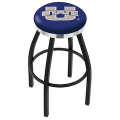 36" L8B2C - Black Wrinkle Utah State Swivel Bar Stool with Chrome Accent Ring by Holland Bar Stool Company