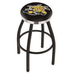 36" L8B2C - Black Wrinkle Wichita State Swivel Bar Stool with Chrome Accent Ring by Holland Bar Stool Company