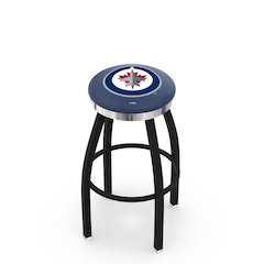 36" L8B2C - Black Wrinkle Winnipeg Jets Swivel Bar Stool with Chrome Accent Ring by Holland Bar Stool Company