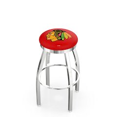 25" L8C2C - Chrome Chicago Blackhawks Swivel Bar Stool with Accent Ring by Holland Bar Stool Company
