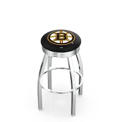 25" L8C3C - Chrome Boston Bruins Swivel Bar Stool with 2.5" Ribbed Accent Ring by Holland Bar Stool Company