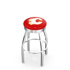 25" L8C3C - Chrome Calgary Flames Swivel Bar Stool with 2.5" Ribbed Accent Ring by Holland Bar Stool Company