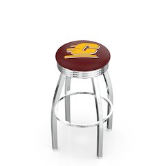 25" L8C3C - Chrome Central Michigan Swivel Bar Stool with 2.5" Ribbed Accent Ring by Holland Bar Stool Company