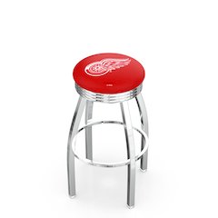 25" L8C3C - Chrome Detroit Red Wings Swivel Bar Stool with 2.5" Ribbed Accent Ring by Holland Bar Stool Company