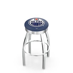 25" L8C3C - Chrome Edmonton Oilers Swivel Bar Stool with 2.5" Ribbed Accent Ring by Holland Bar Stool Company