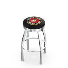 25" L8C3C - Chrome U.S. Marines Swivel Bar Stool with 2.5" Ribbed Accent Ring by Holland Bar Stool Company