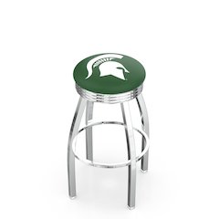 25" L8C3C - Chrome Michigan State Swivel Bar Stool with 2.5" Ribbed Accent Ring by Holland Bar Stool Company