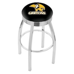 25" L8C3C - Chrome Missouri Western State Swivel Bar Stool with 2.5" Ribbed Accent Ring by Holland Bar Stool Company