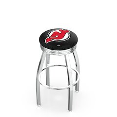 25" L8C3C - Chrome New Jersey Devils Swivel Bar Stool with 2.5" Ribbed Accent Ring by Holland Bar Stool Company