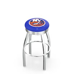 25" L8C3C - Chrome New York Islanders Swivel Bar Stool with 2.5" Ribbed Accent Ring by Holland Bar Stool Company