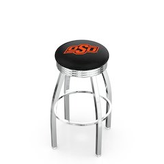 25" L8C3C - Chrome Oklahoma State Swivel Bar Stool with 2.5" Ribbed Accent Ring by Holland Bar Stool Company