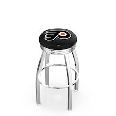 25" L8C3C - Chrome Philadelphia Flyers Swivel Bar Stool with 2.5" Ribbed Accent Ring by Holland Bar Stool Company