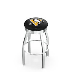 25" L8C3C - Chrome Pittsburgh Penguins Swivel Bar Stool with 2.5" Ribbed Accent Ring by Holland Bar Stool Company