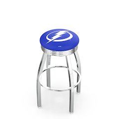 25" L8C3C - Chrome Tampa Bay Lightning Swivel Bar Stool with 2.5" Ribbed Accent Ring by Holland Bar Stool Company