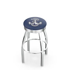 25" L8C3C - Chrome US Naval Academy (NAVY) Swivel Bar Stool with 2.5" Ribbed Accent Ring by Holland Bar Stool Company