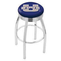 25" L8C3C - Chrome Utah State Swivel Bar Stool with 2.5" Ribbed Accent Ring by Holland Bar Stool Company