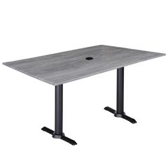 Two 30" Tall OD211EB Indoor/Outdoor All-Season Table Bases with a 30" x 48" Greystone Top with Umbrella Hole