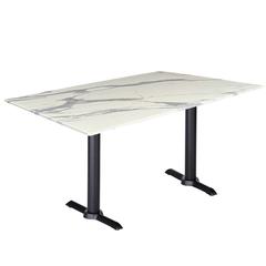 Two 30" Tall OD211EB Indoor/Outdoor All-Season Table Bases with a 30" x 48" White Marble Top