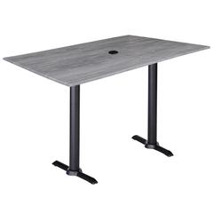 Two 36" Tall OD211EB Indoor/Outdoor All-Season Table Bases with a 30" x 48" Greystone Top with Umbrella Hole