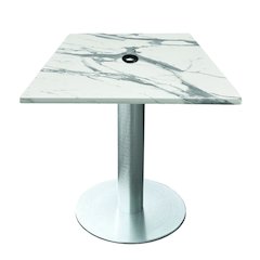 All-Season Table with 30" x 30" Square White Marble Top with Umbrella Hole