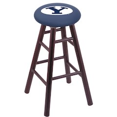 Oak Bar Stool in Dark Cherry Finish with Brigham Young Seat