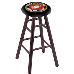 Oak Counter Stool in Dark Cherry Finish with U.S. Marines Seat