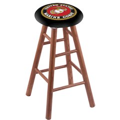 Oak Counter Stool in Medium Finish with U.S. Marines Seat