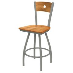 XL 830 Voltaire 25" Swivel Counter Stool with Anodized Nickel Finish, Medium Back, and Medium Maple Seat