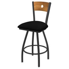 XL 830 Voltaire 25" Swivel Counter Stool with Pewter Finish, Medium Back, and Black Vinyl Seat