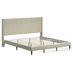 Upholstered Complete Bed King Beige