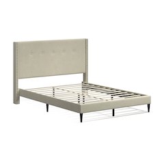 Upholstered Complete Bed Queen Beige