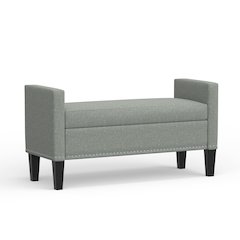 46" Storage Bench with Arms + Nailhead Trim - Stone (Light Gray)