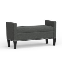 46" Storage Bench with Arms + Nailhead Trim - Dark Gray
