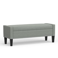 51.25" Storage Bench with Truncated Arms + Nailhead Trim - Stone (Light Gray)