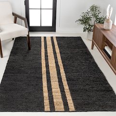 Olivier Rustic Farmhouse Wide Ticking Stripe Jute Area Rug