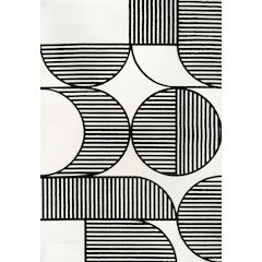 Nordby High-Low Geometric Arch Scandi Striped Black/White 3 ft. x 5 ft. Area Rug