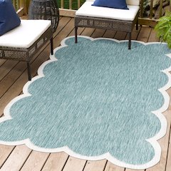 Alice Classic Cottage Two-Tone Scalloped Turquoise  Indoor/Outdoor Shaped  Rug