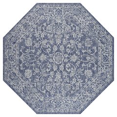 Tela Bohemian Textured Weave Floral Navy/Gray 8' Octagon Indoor/Outdoor Area Rug