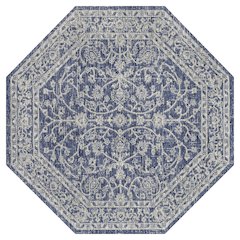 Palazzo Vine and Border Textured Weave Navy/Gray Octagon Indoor/Outdoor Area Rug