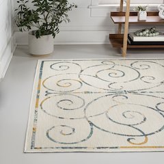 Cottage Filigree Scroll Reversible Machine-Washable Indoor/Outdoor Runner Rug